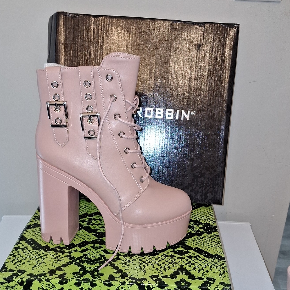 Cape Robbin Pink Lace Up Platform Boots